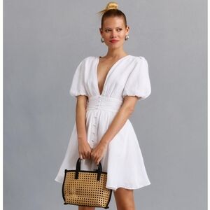 Anthropologie Mini Katerina White Linen Dress Button Front